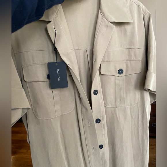 Massimo Dutti NWT khaki cotton tench shirt dress - Picture 14 of 15